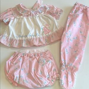 Vintage Mayfair 3 pc set -‎ pink floral, dress/bloomers/pants